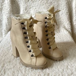 SCHUTZ Zhara winter white leather lace up boots